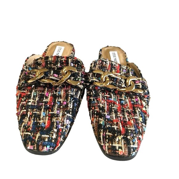 Steve Madden Multicolor Tweed Loafers with Gold Chain - Picture 4 of 11